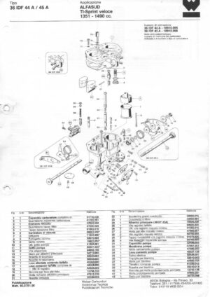 WEBER CARBURETTOR 36 IDF 44A/45A ALFASUD TI-SPRINT VELOCE 1351-1490 CC diagram