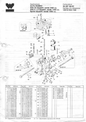 WEBER CARBURETTOR 36 IDF 56/57 ALFA ROMEO ALFA 33/ALFA TI 1.5/SPRINT QUADRIF. VERDE 1940 CC diagram