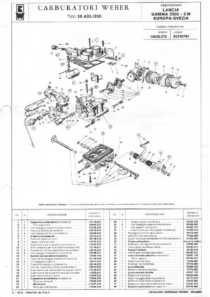 WEBER CARBURETTOR 38 ADL/200 LANCIA GAMMA 2500-CA-EUROPE-SWEDEN diagram