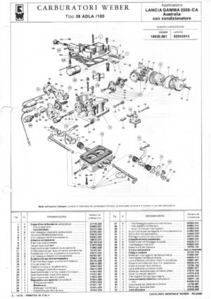 WEBER CARBURETTOR 38 ADLA/100 LANCIA GAMMA 2500-CA-AUSTRALIA diagram
