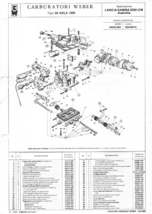WEBER CARBURETTOR 38 ADLA/200 LANCIA GAMMA 2500-CA-AUSTRALIA diagram