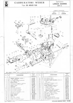 WEBER CARBURETTOR 38 ADLD/150 LANCIA GAMMA 2500 CC diagram