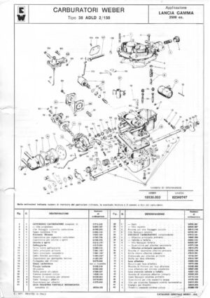 WEBER CARBURETTOR 38 ADLD 2/150 LANCIA GAMMA 2500 CC diagram