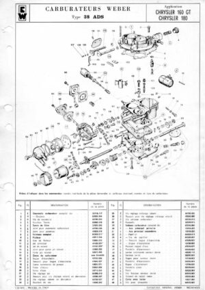 WEBER CARBURETTOR 38 ADS CHRYSLER 160 GT/180 diagram