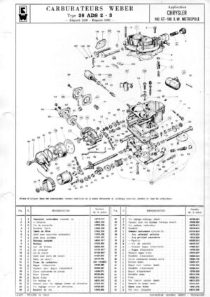 WEBER CARBURETTOR 38 ADS 2-3 CHRYSLER 160 GT/180 B.W. METROPOLE diagram
