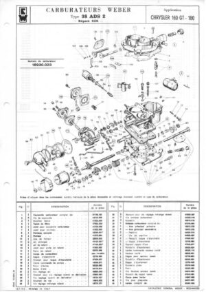 WEBER CARBURETTOR 38 ADS 2 CHRYSLER 160 GT/180 diagram