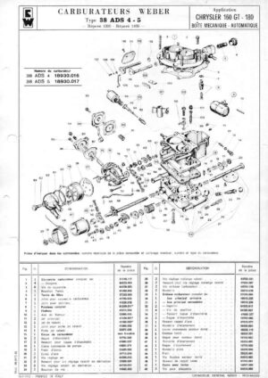 WEBER CARBURETTOR 38 ADS 4-5 CHRYSLER 160 GT/180 MANUAL/AUTOMATIC diagram