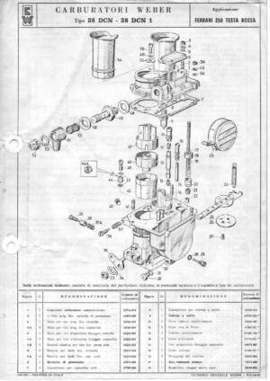 WEBER CARBURETTOR 38 DCN/DCN 1 FERRARI 250 TESTA ROSSA diagram