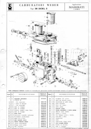 WEBER CARBURETTOR 38 DCNL 5 MASERATI 4 PORTE diagram