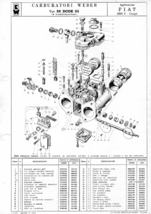 WEBER CARBURETTOR 38 DCOE 25 FIAT 2300 S - COUPE diagram