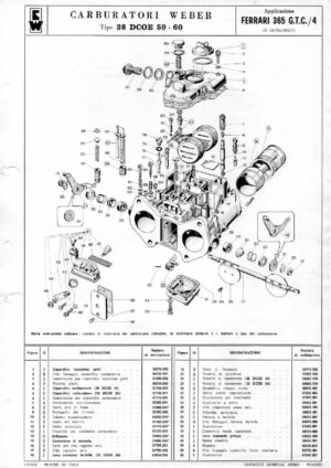 WEBER CARBURETTOR 38 DCOE 59-60 FERRARI 365 G.T.C/4 diagram