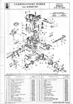 WEBER CARBURETTOR 38 DGAR/7601 RENAULT 30 V6-TM-SWEDEN diagram