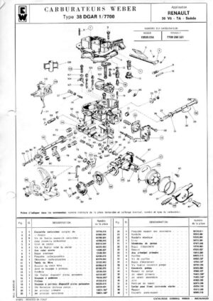 WEBER CARBURETTOR 38 DGAR 1/7700 RENAULT 30 V6-TM-SWEDEN diagram