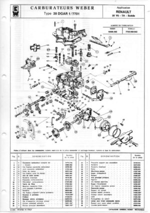 WEBER CARBURETTOR 38 DGAR 1/7701 RENAULT 30 V6-TM-SWEDEN diagram