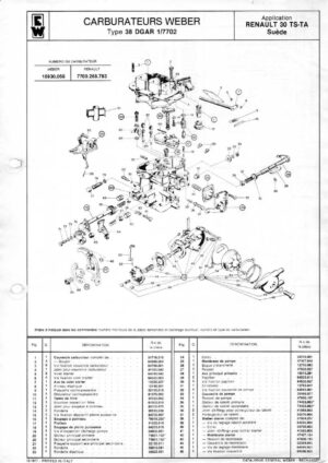 WEBER CARBURETTOR 38 DGAR 1/7702 RENAULT 30 TS-TA SWEDEN diagram