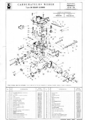WEBER CARBURETTOR 38 DGAR 12/8800 RENAULT 30 V6 TM diagram