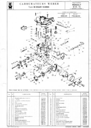 WEBER CARBURETTOR 38 DGAR 13/8900 RENAULT 30 V6 TA diagram