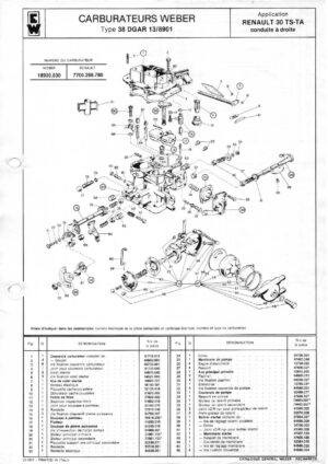 WEBER CARBURETTOR 38 DGAR 13/8901 RENAULT 30 TS-TA diagram