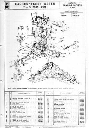 WEBER CARBURETTOR 38 DGAR 15/100 RENAULT 30 TS-TA SWEDEN diagram