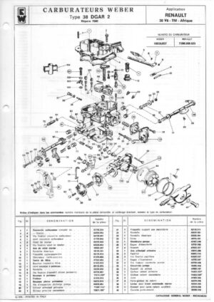WEBER CARBURETTOR 38 DGAR 2 RENAULT 30 V6-TM-AFRICA diagram