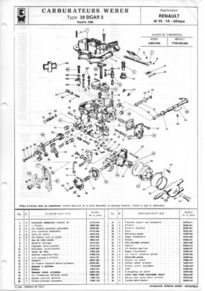 WEBER CARBURETTOR 38 DGAR 3 RENAULT 30 V6-TA-AFRICA diagram