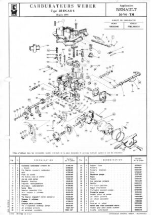 WEBER CARBURETTOR 38 DGAR 4 RENAULT 30 V6-TM-AFRICA diagram