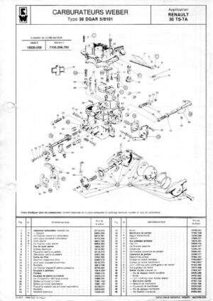 WEBER CARBURETTOR 38 DGAR 5/8101 RENAULT 30 TS-TA diagram