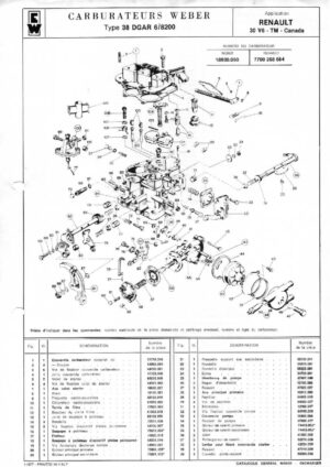 WEBER CARBURETTOR 38 DGAR 6/8200 RENAULT 30 V6-TM CANADA diagram