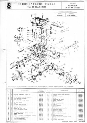 WEBER CARBURETTOR 38 DGAR 7/8300 RENAULT 30 V6-TM CANADA diagram