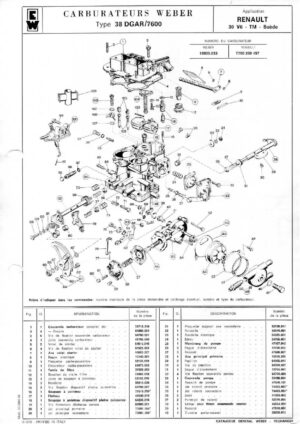 WEBER CARBURETTOR 38 DGAR/7600 RENAULT 30 V6 TM SWEDEN diagram
