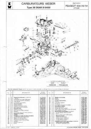 WEBER CARBURETTOR 38 DGAR 8/8400 PEUGEOT 604 V6 TM AFRICA diagram