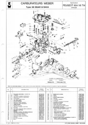 WEBER CARBURETTOR 38 DGAR 8/8404 PEUGEOT 604 V6 TM AFRICA diagram