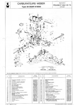 WEBER CARBURETTOR 38 DGAR 9/8500 PEUGEOT 604 V6 TA AFRICA diagram