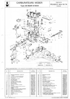 WEBER CARBURETTOR 38 DGAR 9/8504 PEUGEOT 604 V6 TA AFRICA diagram