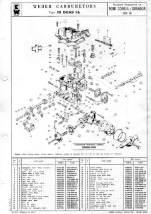WEBER CARBURETTOR 38 DGAS 1A FORD CONSUL/GRANADA 2500 V6 diagram