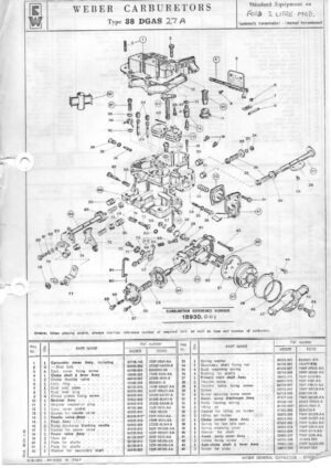 WEBER CARBURETTOR 38 DGAS 27A FORD 2L MOD AT/MT diagram