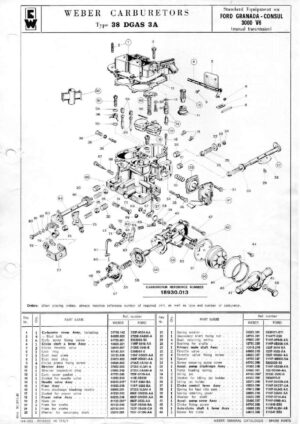 WEBER CARBURETTOR 38 DGAS 3A FORD CONSUL/GRANADA 3000 V6 diagram