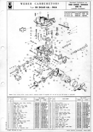 WEBER CARBURETTOR 38 DGAS 4A-04A FORD CONSUL/GRANADA 3000 V6 diagram