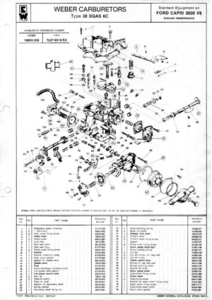 WEBER CARBURETTOR 38 DGAS 6C FORD CAPRI 3000 V6 MANUAL diagram