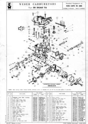 WEBER CARBURETTOR 38 DGAS 7A FORD CAPRI 3000 V6 AT/MT diagram