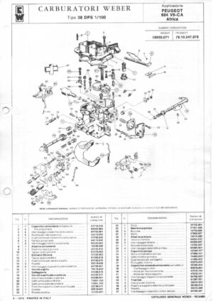 WEBER CARBURETTOR 38 DPS 1/100 PEUGEOT 604 V6 AT AFRICA diagram