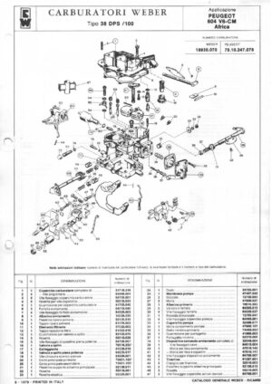 WEBER CARBURETTOR 38 DPS/100 PEUGEOT 604 V6 MT AFRICA diagram