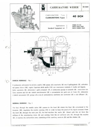 WEBER CARBURETTOR 40 DCN FERRARI 275 GTB/LANCIA FLAVIA NSPORT/LANCIA FLAMINIA SPORT diagram