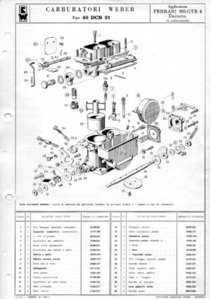WEBER CARBURETTOR 40 DCN 21 FERRARI 365/GTB 4 DAITONA diagram