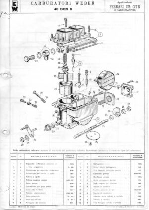WEBER CARBURETTOR 40 DCN 3 FERRARI 275 GTB diagram