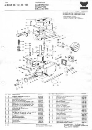 WEBER CARBURETTOR 40 DCNF 62/150-63/150 LAMBORGHINI URRACO P 300 SILHOUETTE 3000 diagram