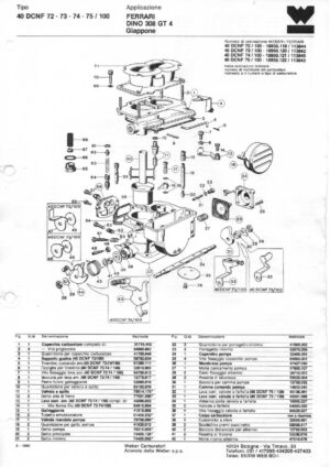 WEBER CARBURETTOR 40 DCNF 72-73-74-75/100 FERRARI DINO 308 GT 4 JAPAN diagram