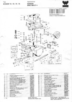 WEBER CARBURETTOR 40 DCNF 72-73-74-75 FERRARI DINO 308 GT 4 diagram