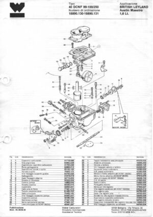 WEBER CARBURETTOR 40 DCNF 99-100/250 BRITISH LEYLAND AUSTIN MAESTRO 1.6L diagram