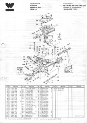 WEBER CARBURETTOR 40 DCNF 99/250-100/250 BRITISH LEYLAND LM 10 1600 CC 2 diagram